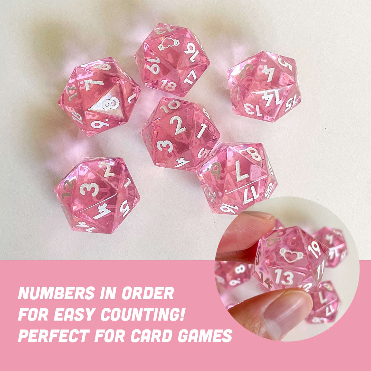 Pink Glass D20 Spin Dice