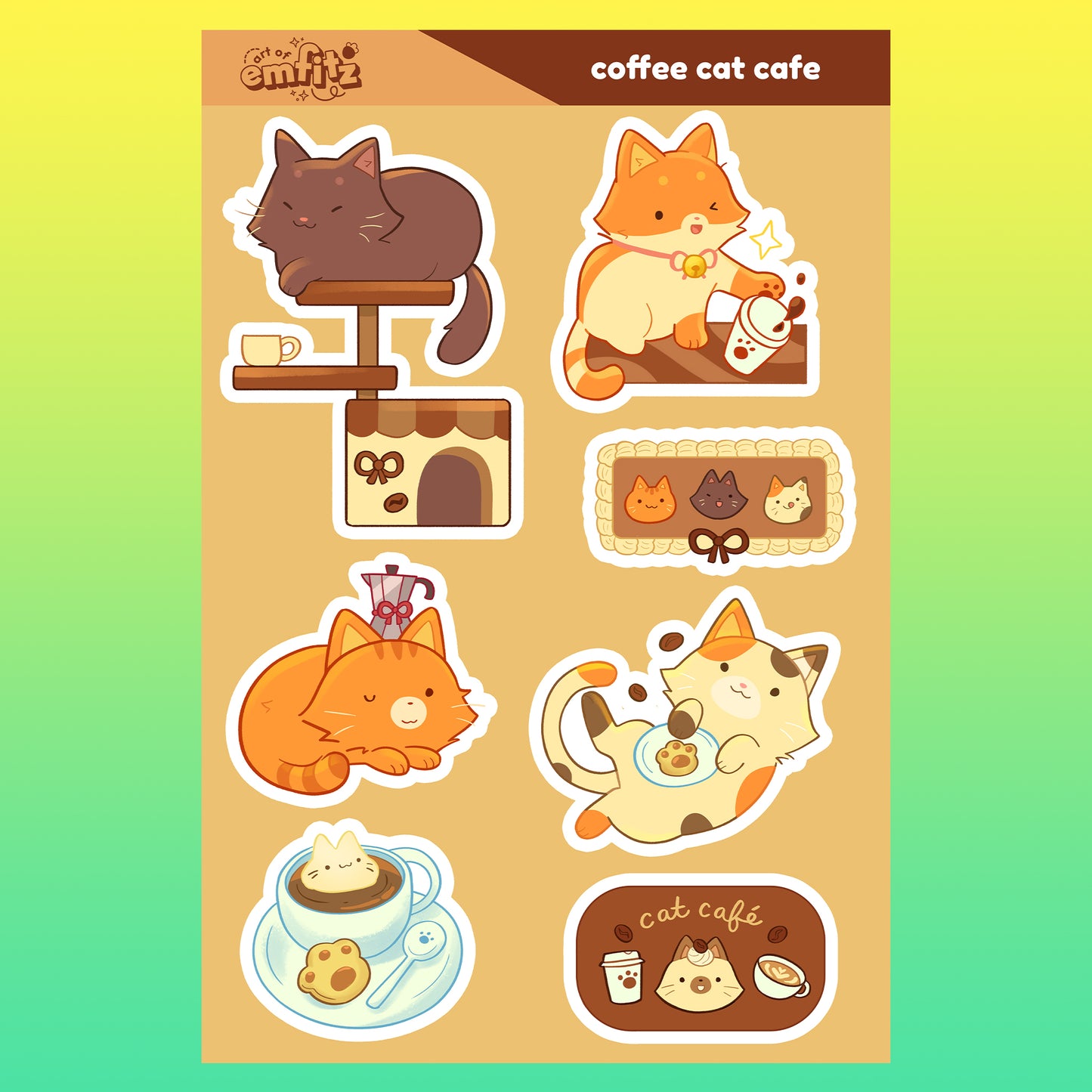 Coffee Cat Cafe Sticker Sheet