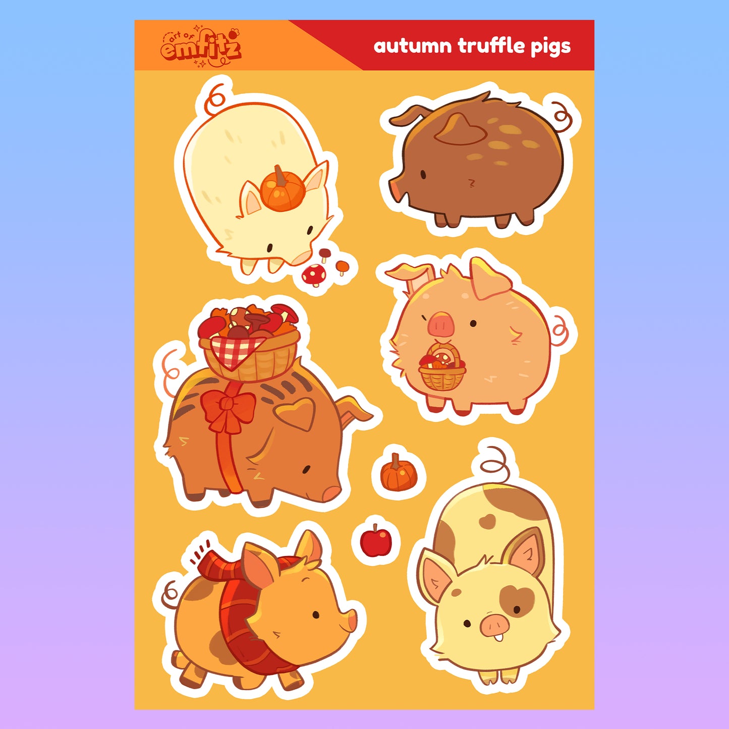 Autumn Truffle Pigs Sticker Sheet