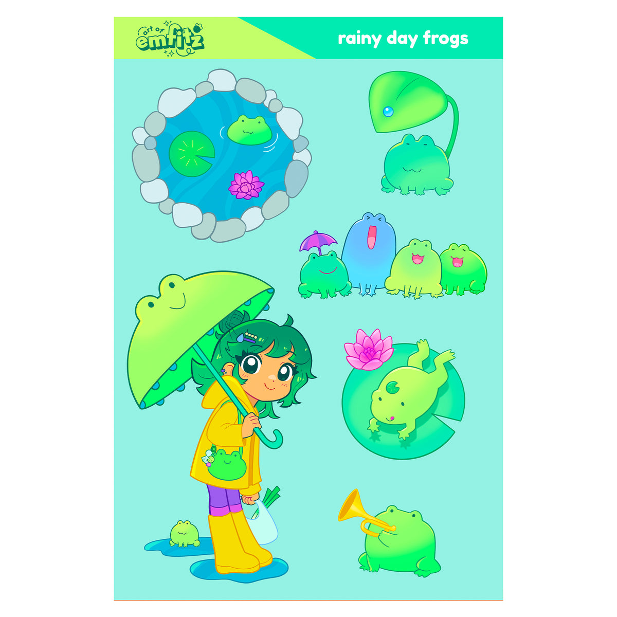 Rainy Day Frogs Sticker Sheet