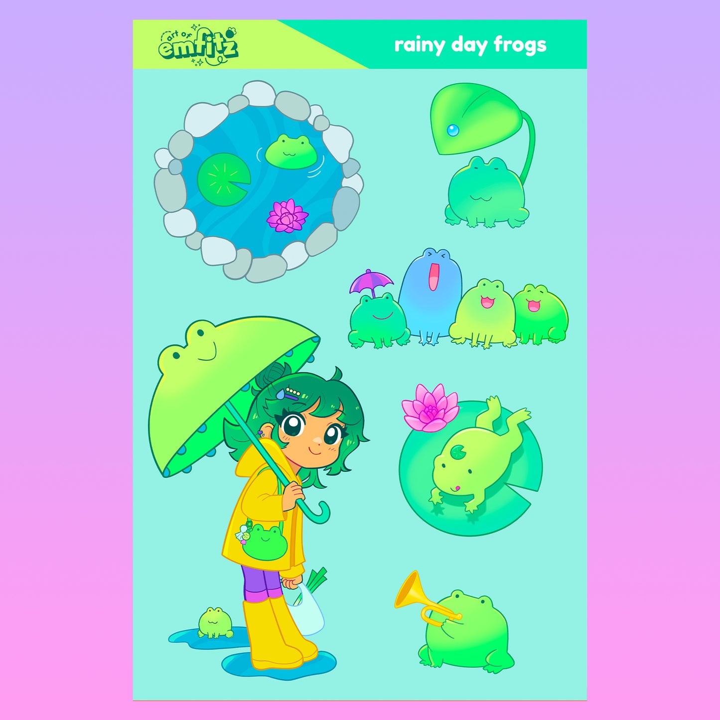 Rainy Day Frogs Sticker Sheet