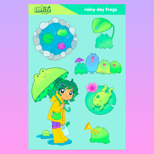 Rainy Day Frogs Sticker Sheet