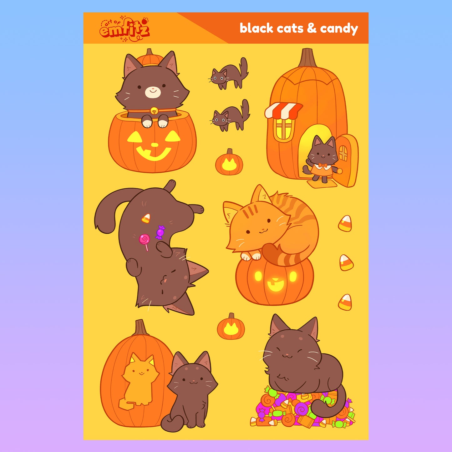 Black Cats and Candy Sticker Sheet
