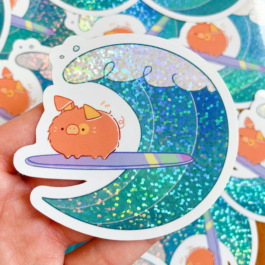 Surfing Piggy Sticker